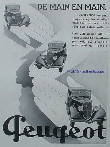 Publicite peugeot 201 - peugeot, 301